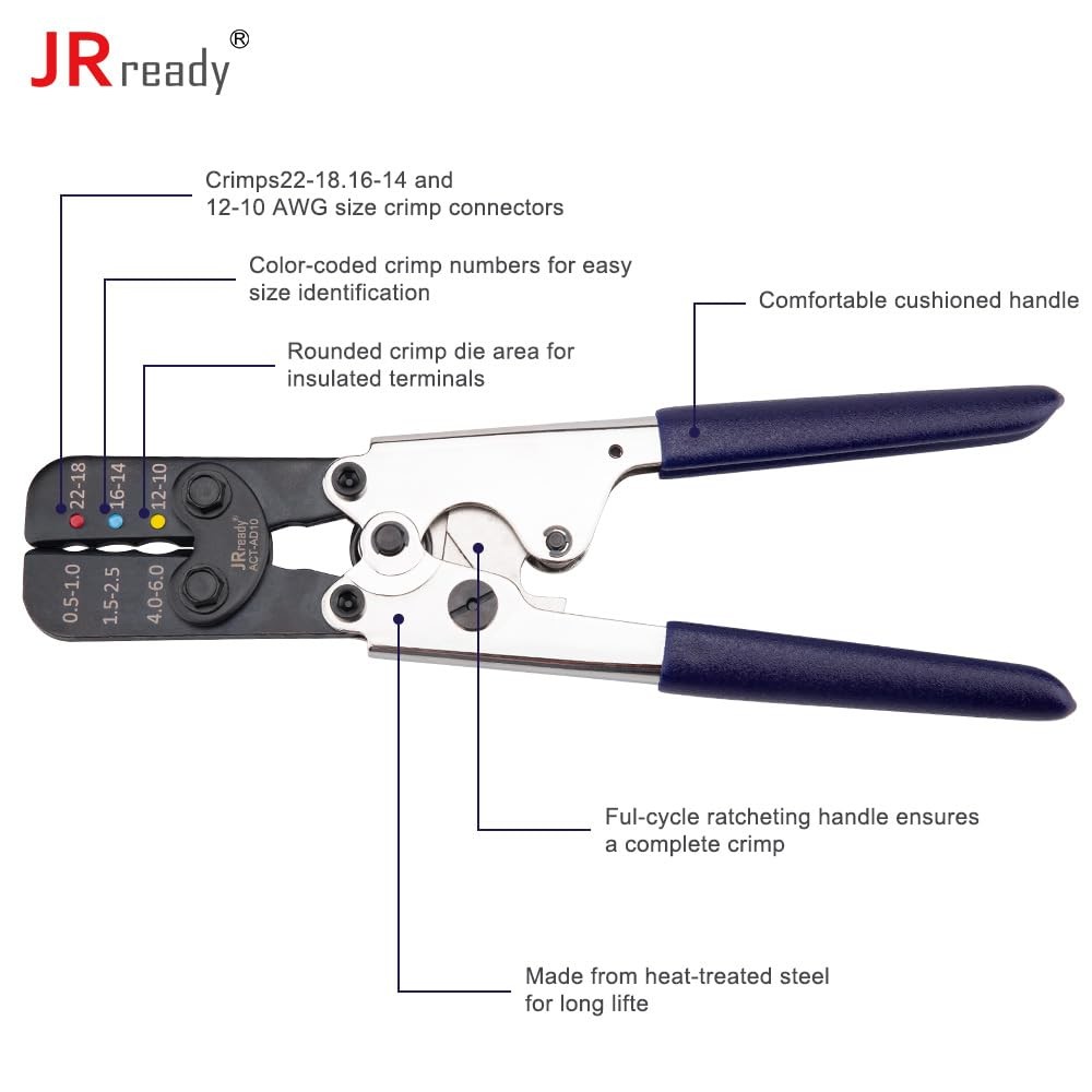 ACT-AD10 Wire Crimping Tool for Heat Shrink AWG 22-10, Black