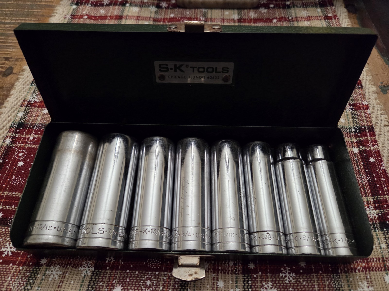Vintage SK Tools, 8 Piece STANDARD 1/2″, 12 POINT Socket Set, See Description.