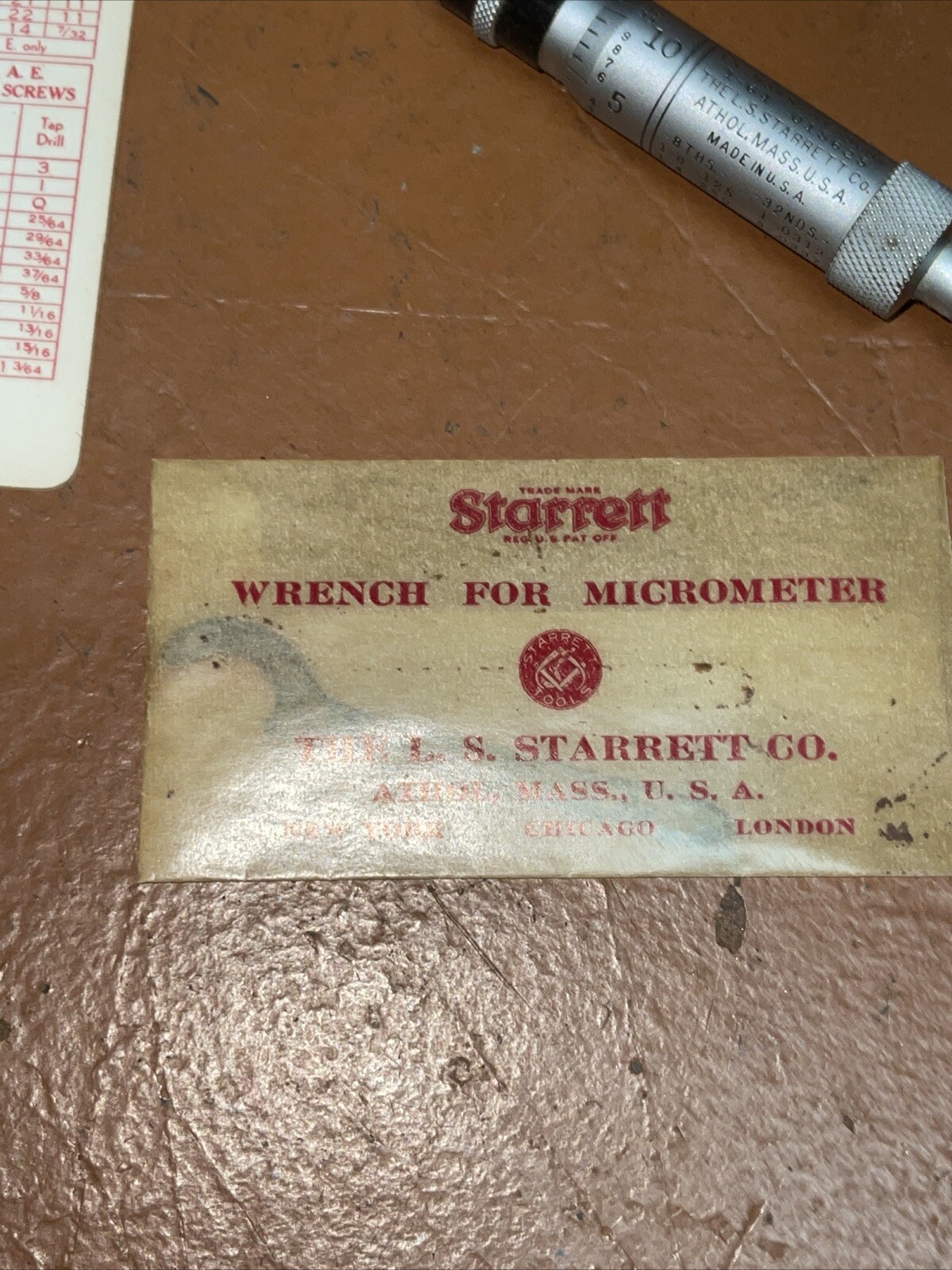 Vintage LS Starrett No 436 F 4361 1 In Micrometer CALIPER Box And Papers Wrench