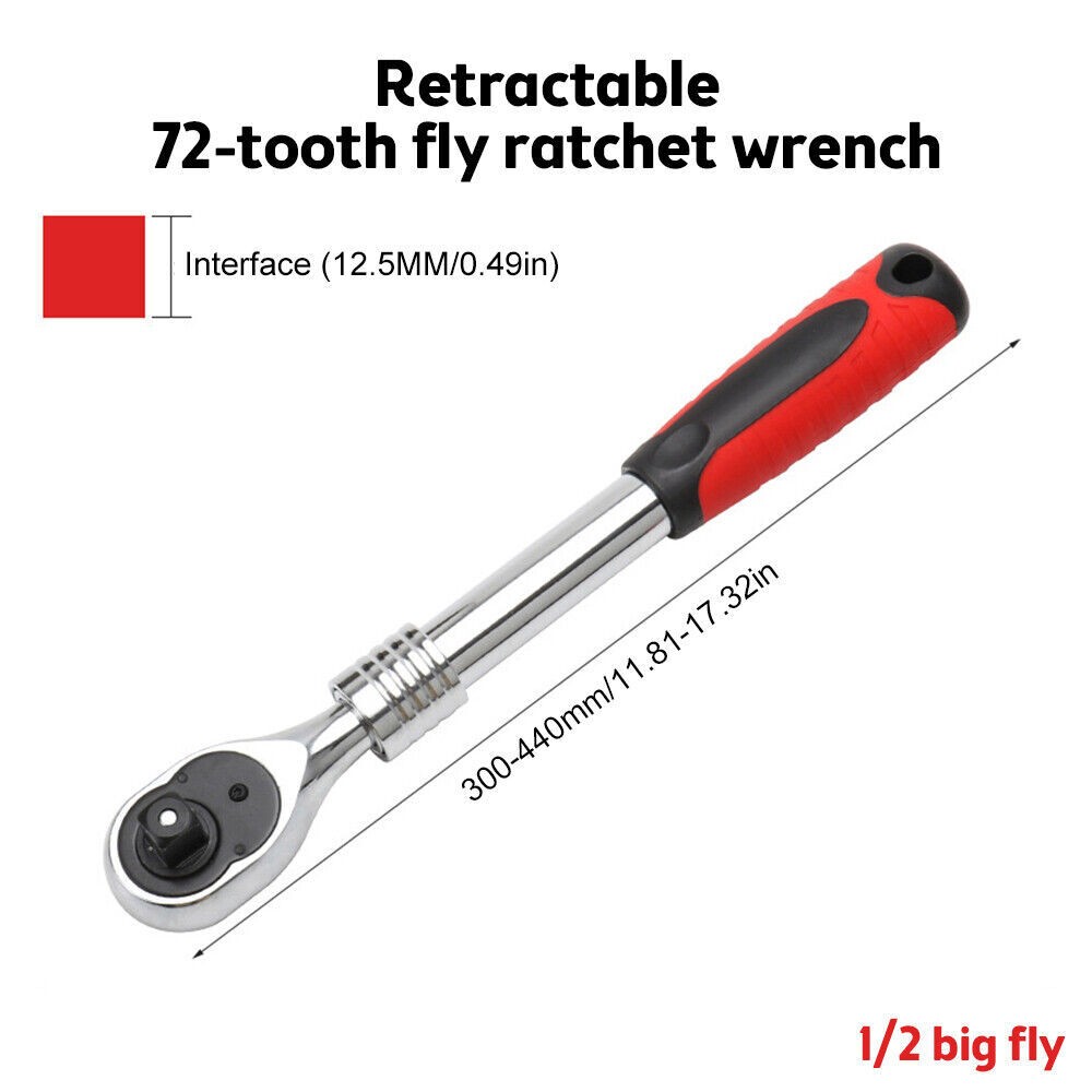 1/2″ 3/8» 1/4» Drive Ratchet Socket Wrench, 72 Tooth Quick-Release, Extendable