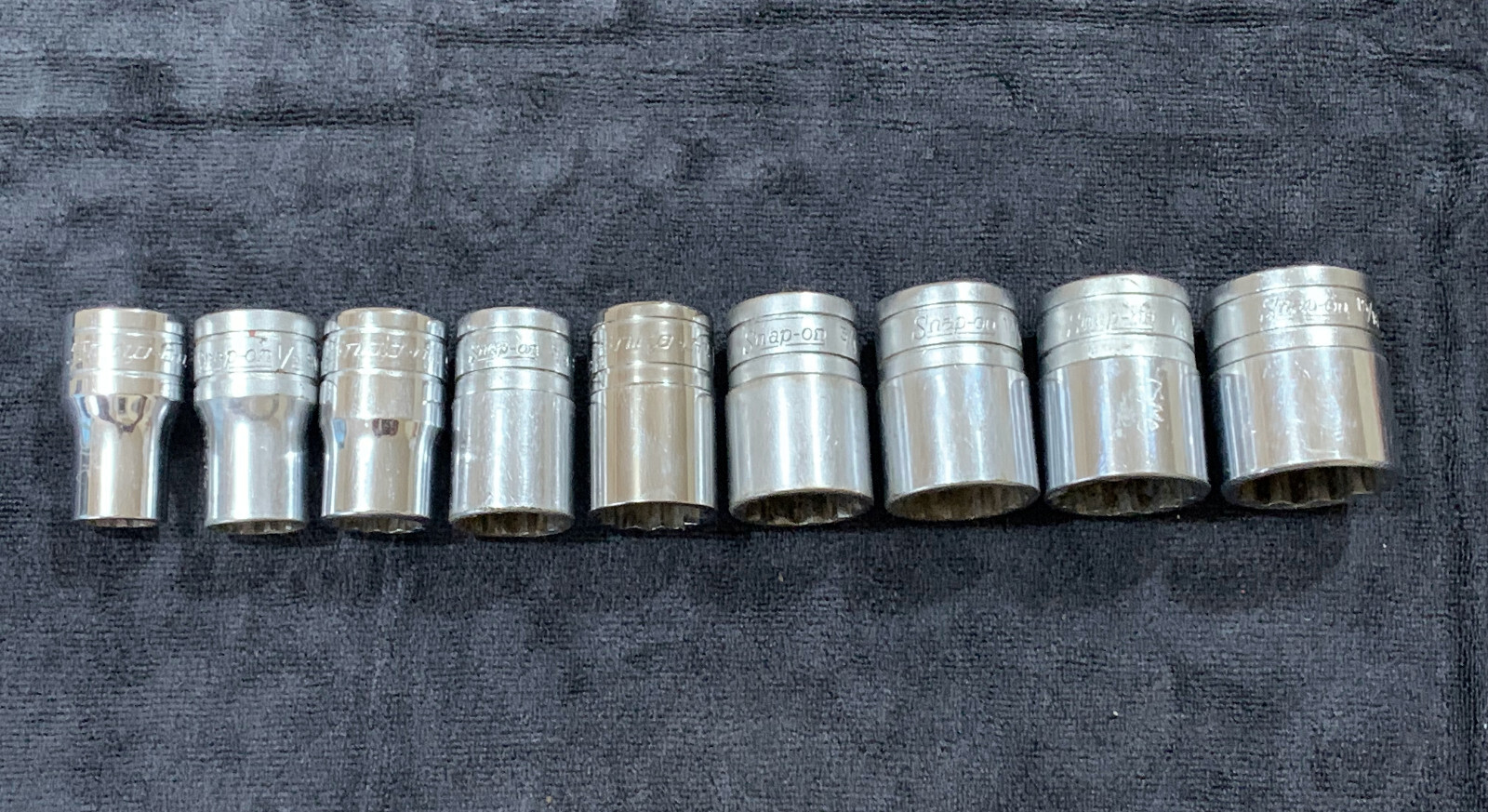 Snap On 1/2″ Dr 9pc Socket Set SAE 7/16″ to 15/16″ 12 Point Shallow SW141-SW301