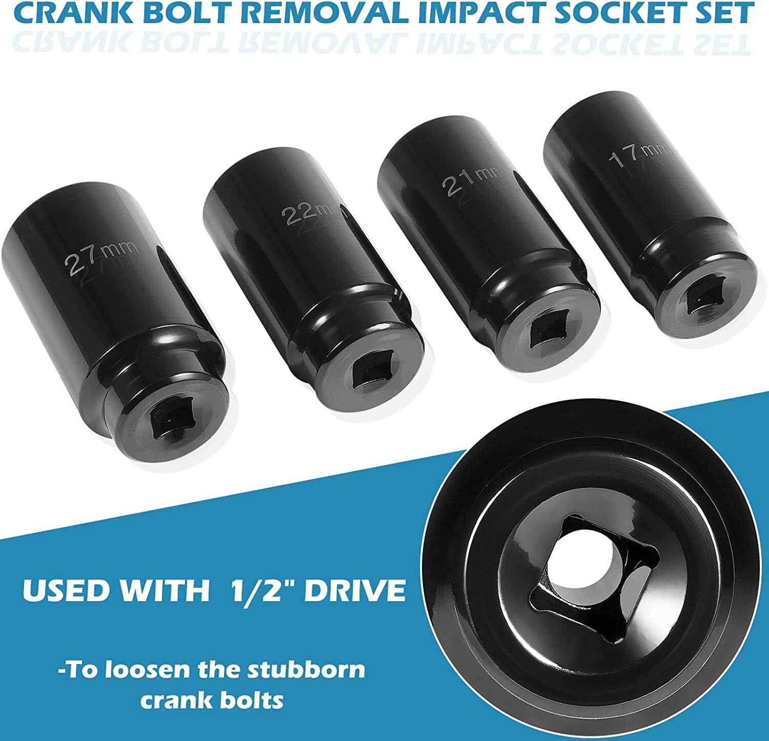 17mm 21mm 22mm 27mm Harmonic Balancer Socket Set, Crank Bolt Socket Removal Tool