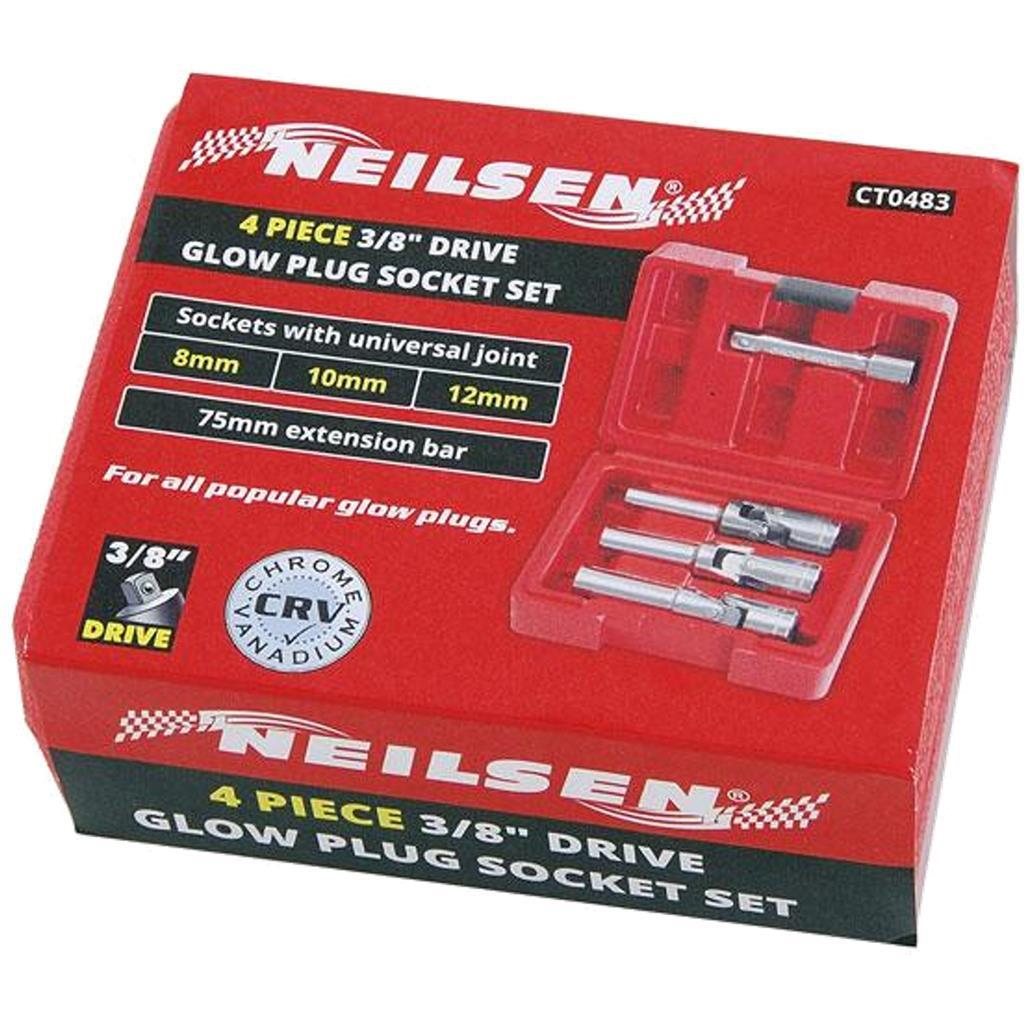 Neilsen 4pc Glow Plug Universal Joint Socket Set Metric Sockets Hub Removal 3/8″