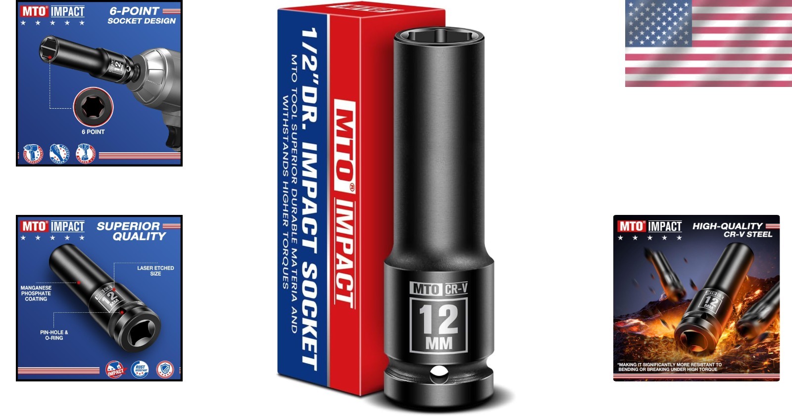12mm Deep Impact Socket – 1/2″ Drive CR-V Steel, 6-Point Design for Durability