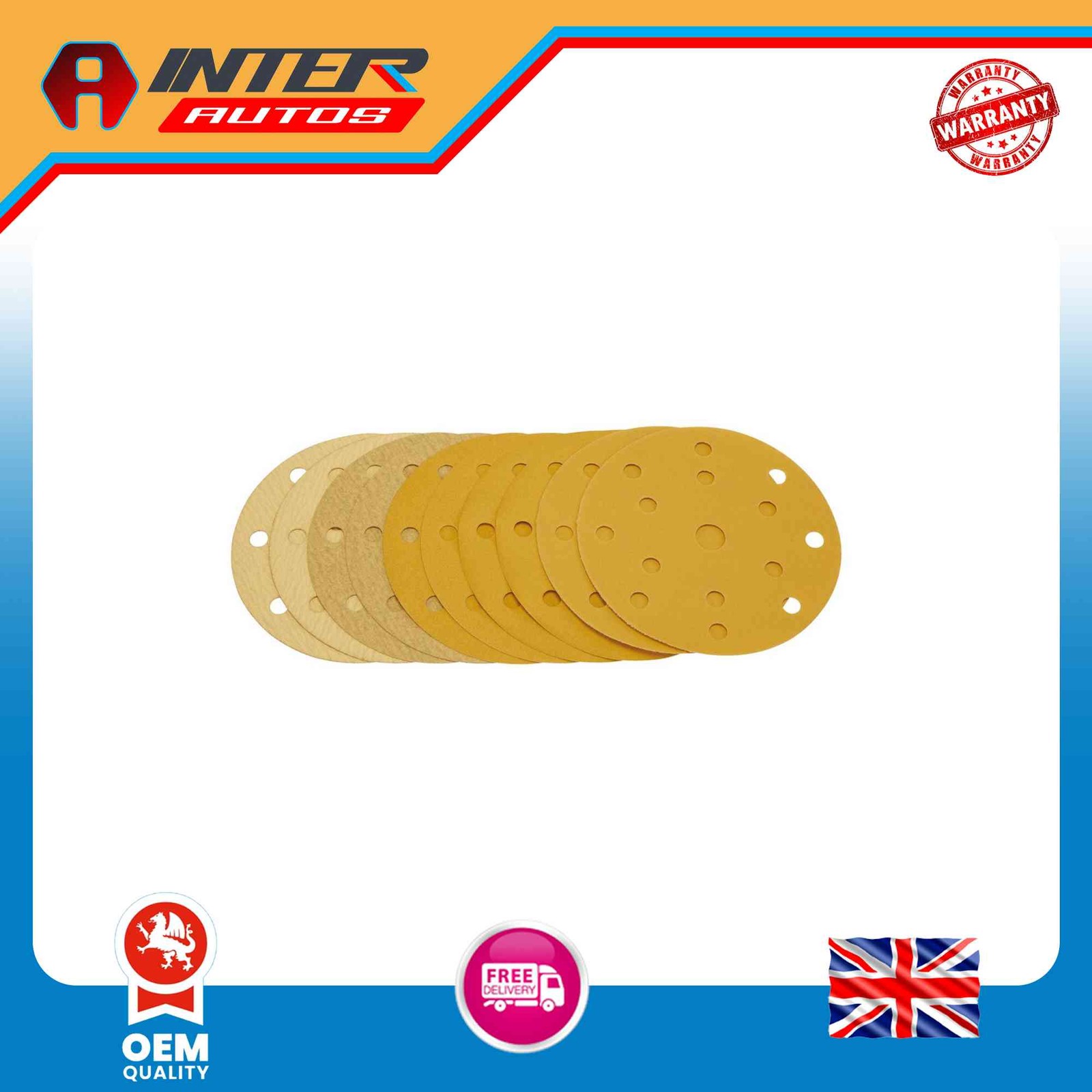 Draper Gold Sanding Discs with Hook&Loop, 150mm, Assorted Grit – 120G, 180G,