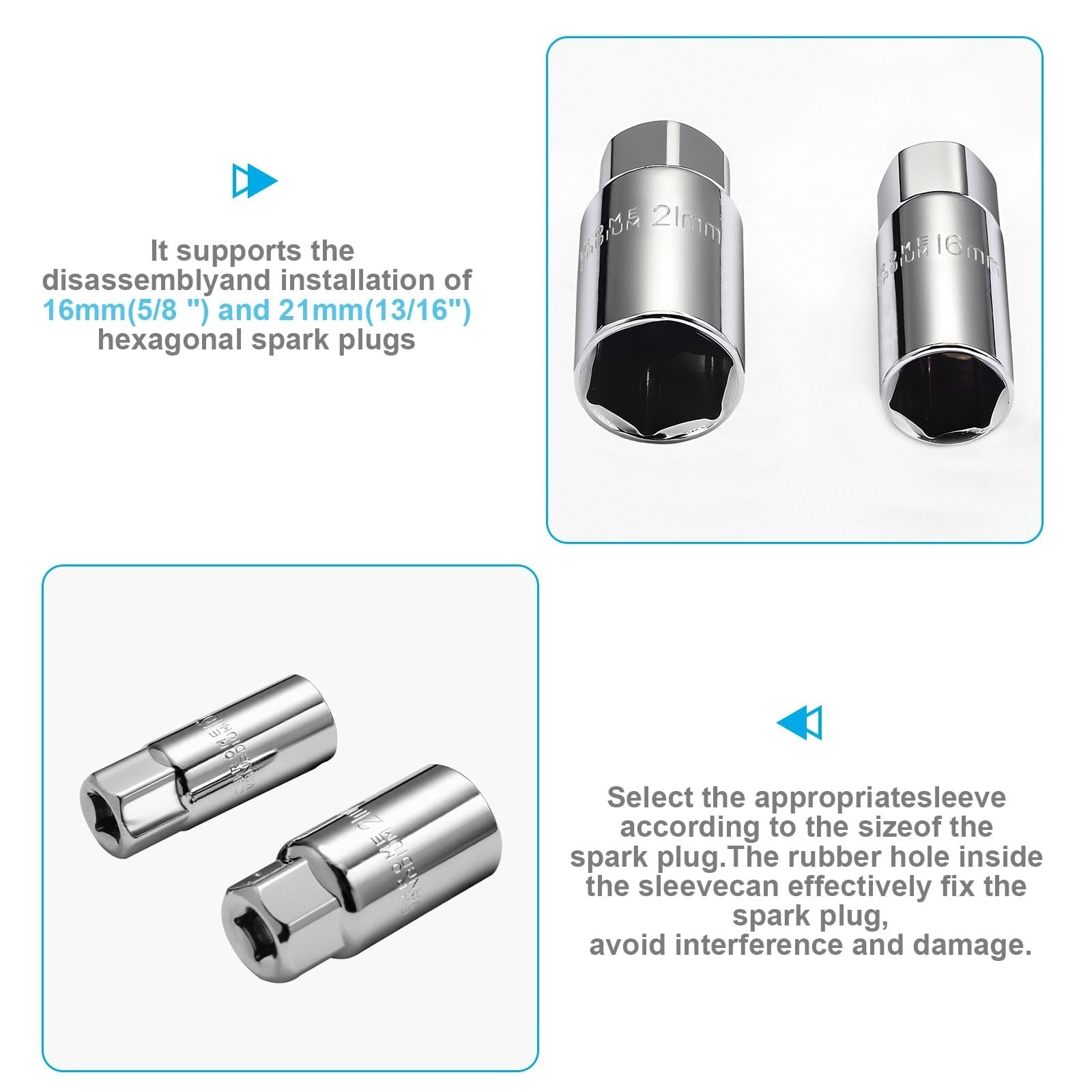 3Pcs Spark Plug Socket Wrench Set T-Handle Universal 5/8″ 13/16″ Remover Tool