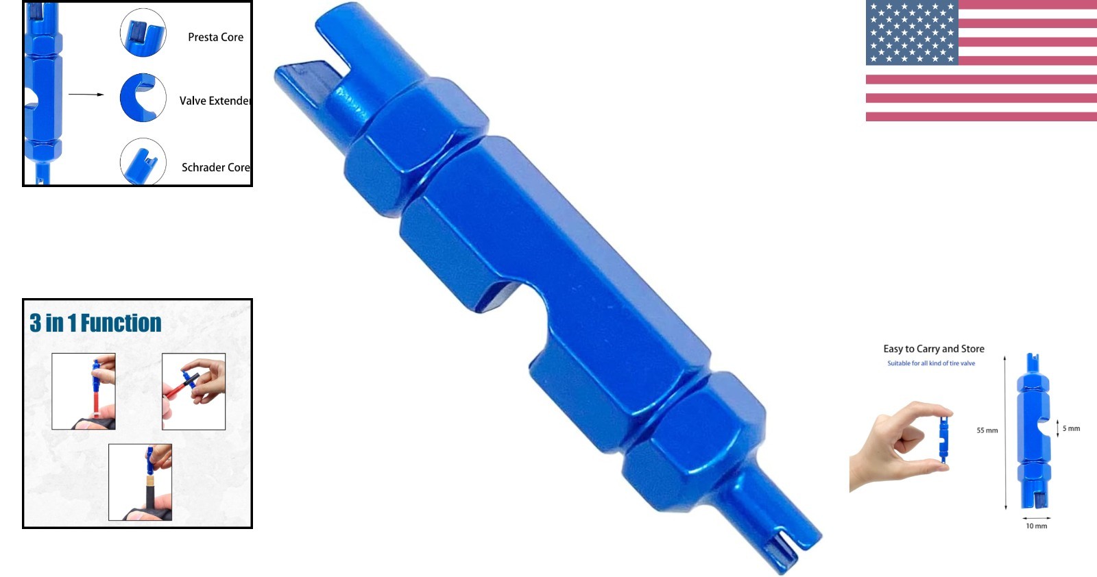 Compact Blue Valve Core Tool for Quick Tire Maintenance – Perfect for Cyclists