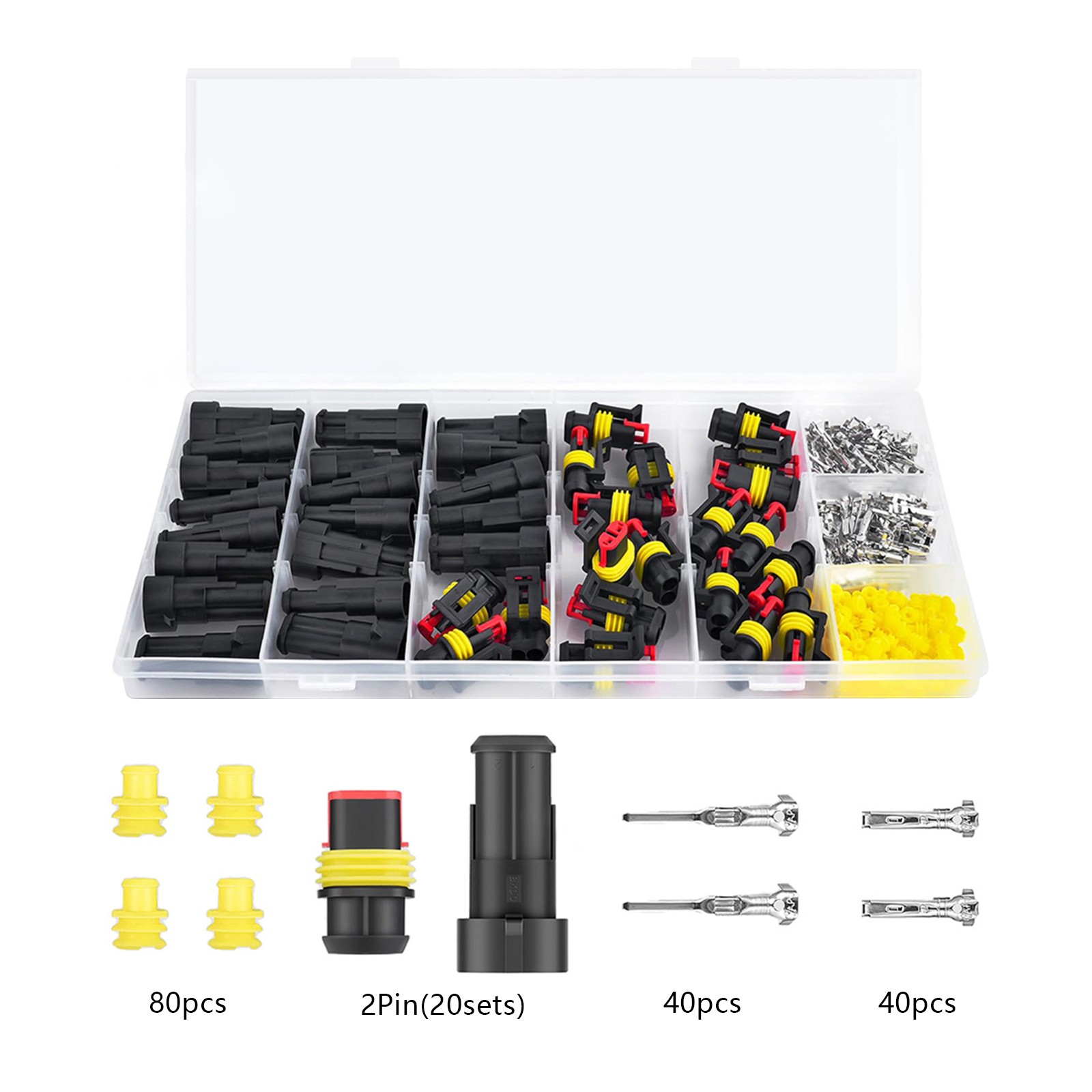 20 Sets 2 Pin Waterproof Connector Kit Ip68 Automotive Wiring Harness Connectors