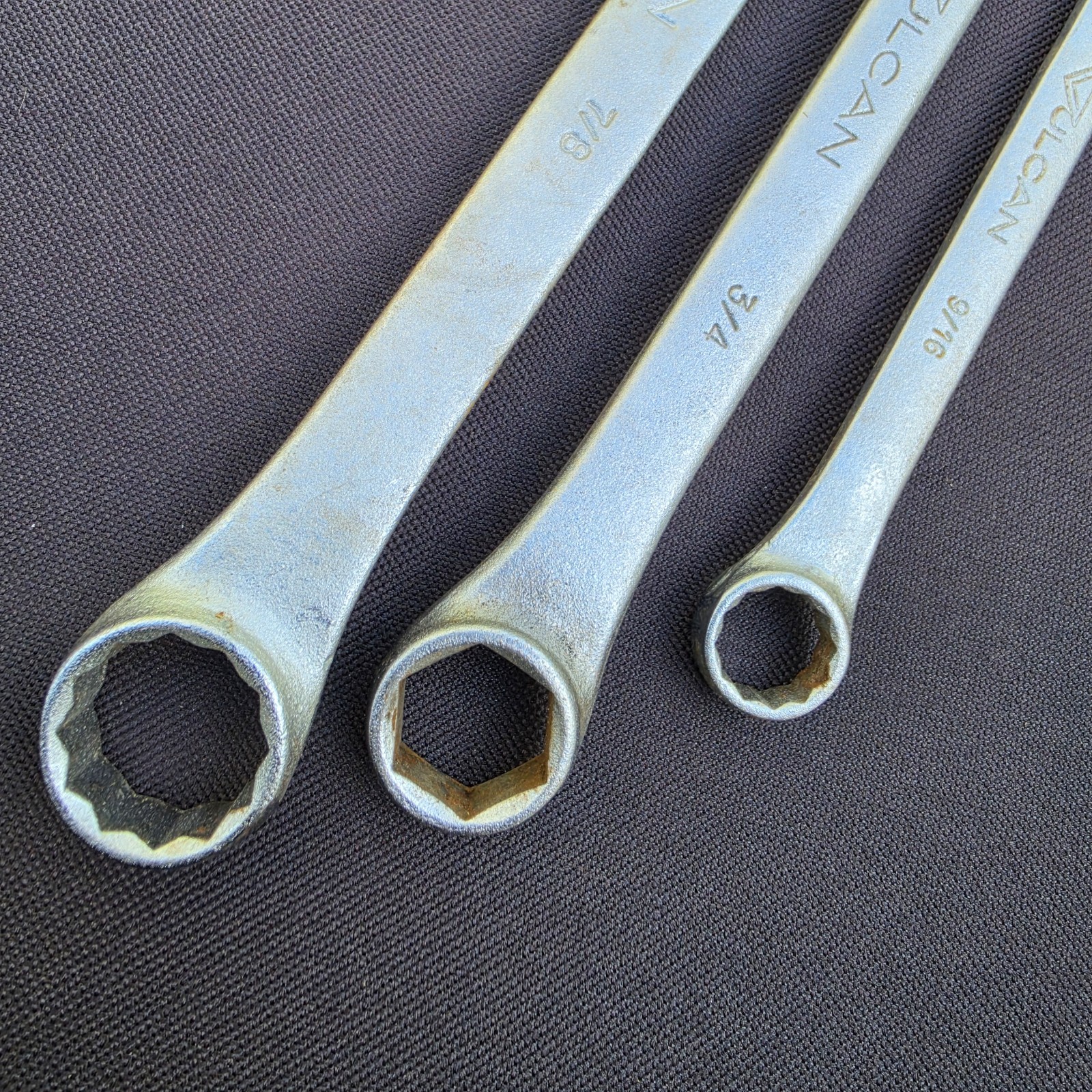 3 Vintage VULCAN Wrenches-12 Pt 1167 – 7/8 & 1163 9/16. 6 Pt XOE-624 – 3/4″.