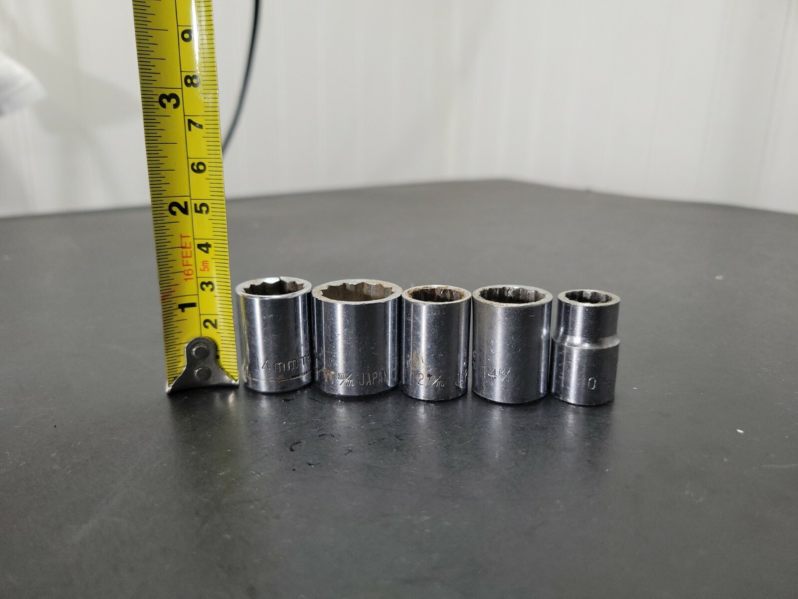 Lot of 5 Shallow Sockets 10mm 12mm 14mm 17mm Metric 3/8″ Drive 12 Point