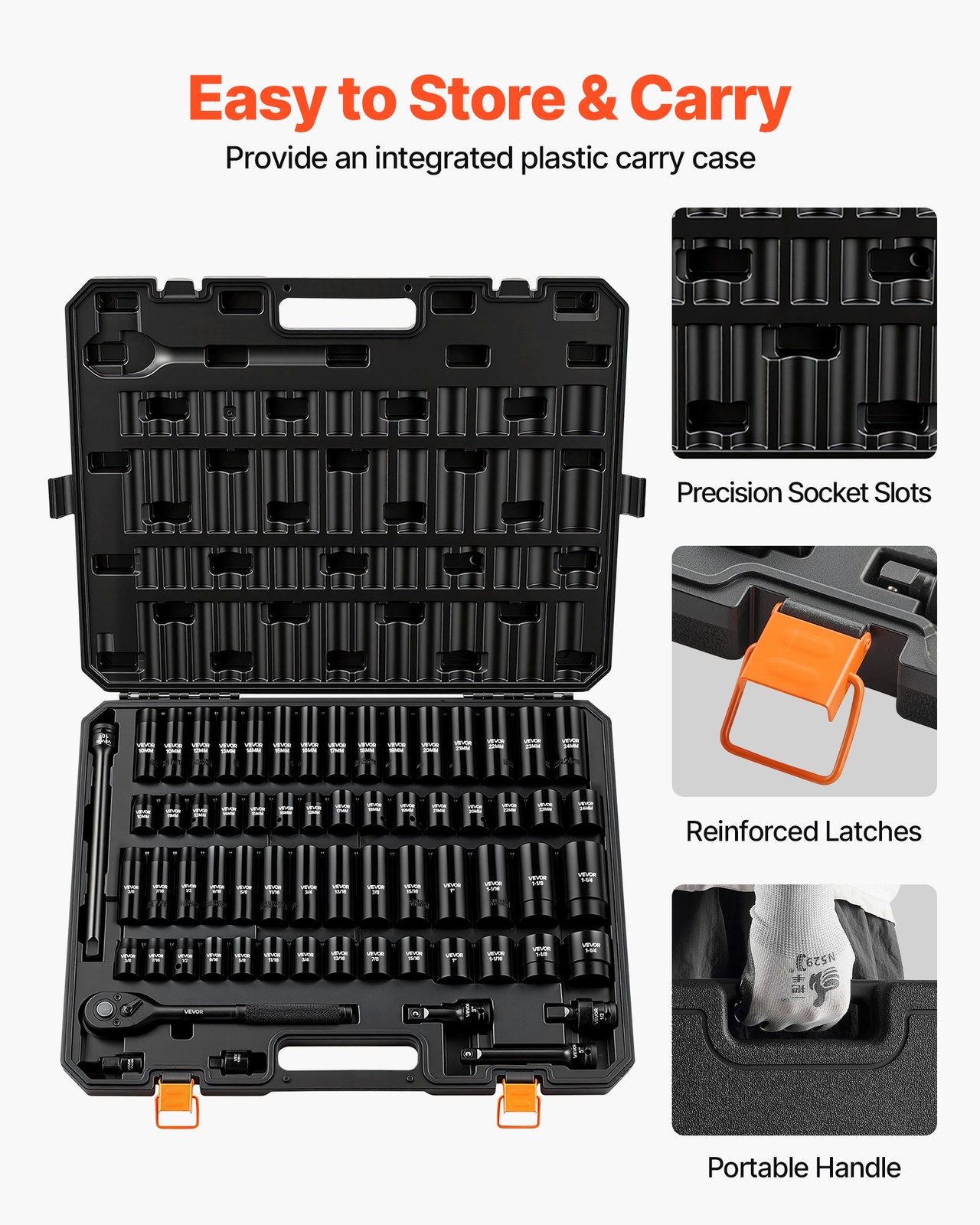 VEVOR Impact Socket Set 1/2″ Drive 65-Piece Socket Set 6-Point with Storage Case