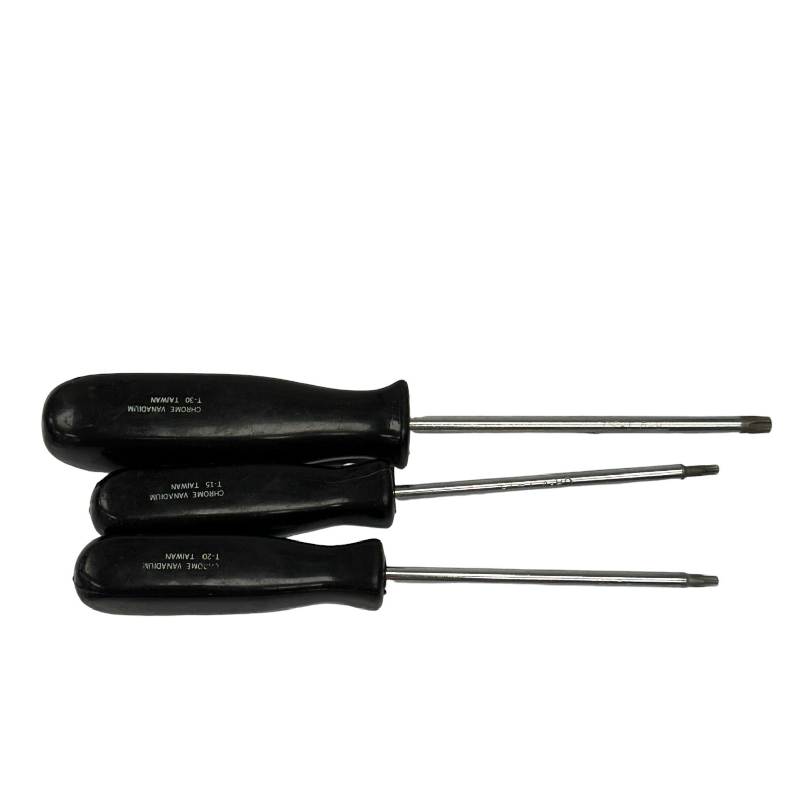 3 Pcs Vintage Chrome Vanadium T15, T20 and T30 Torx Screwdriver Set Black Handle