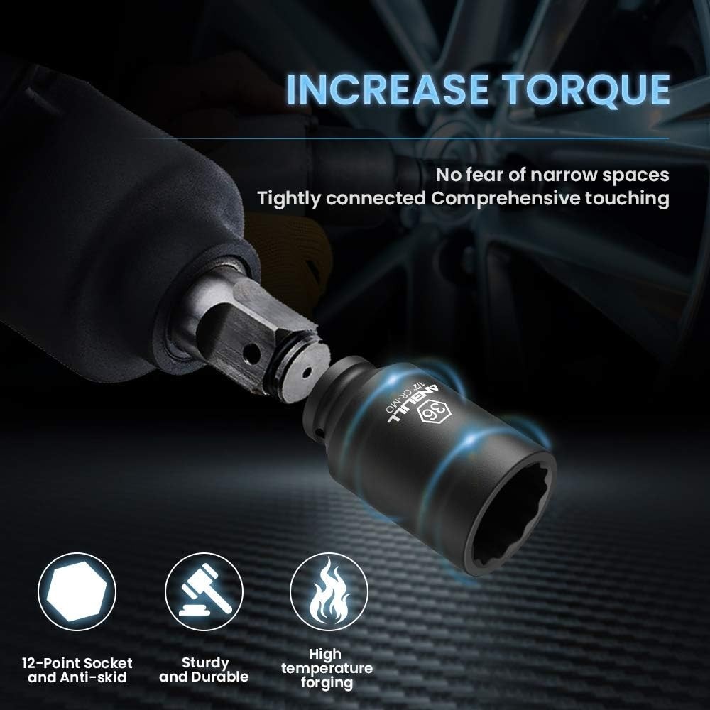 Heavy Duty 1/2″ Deep Impact Socket Set 9PC CR-MO 12-Point Anti-Corrosion