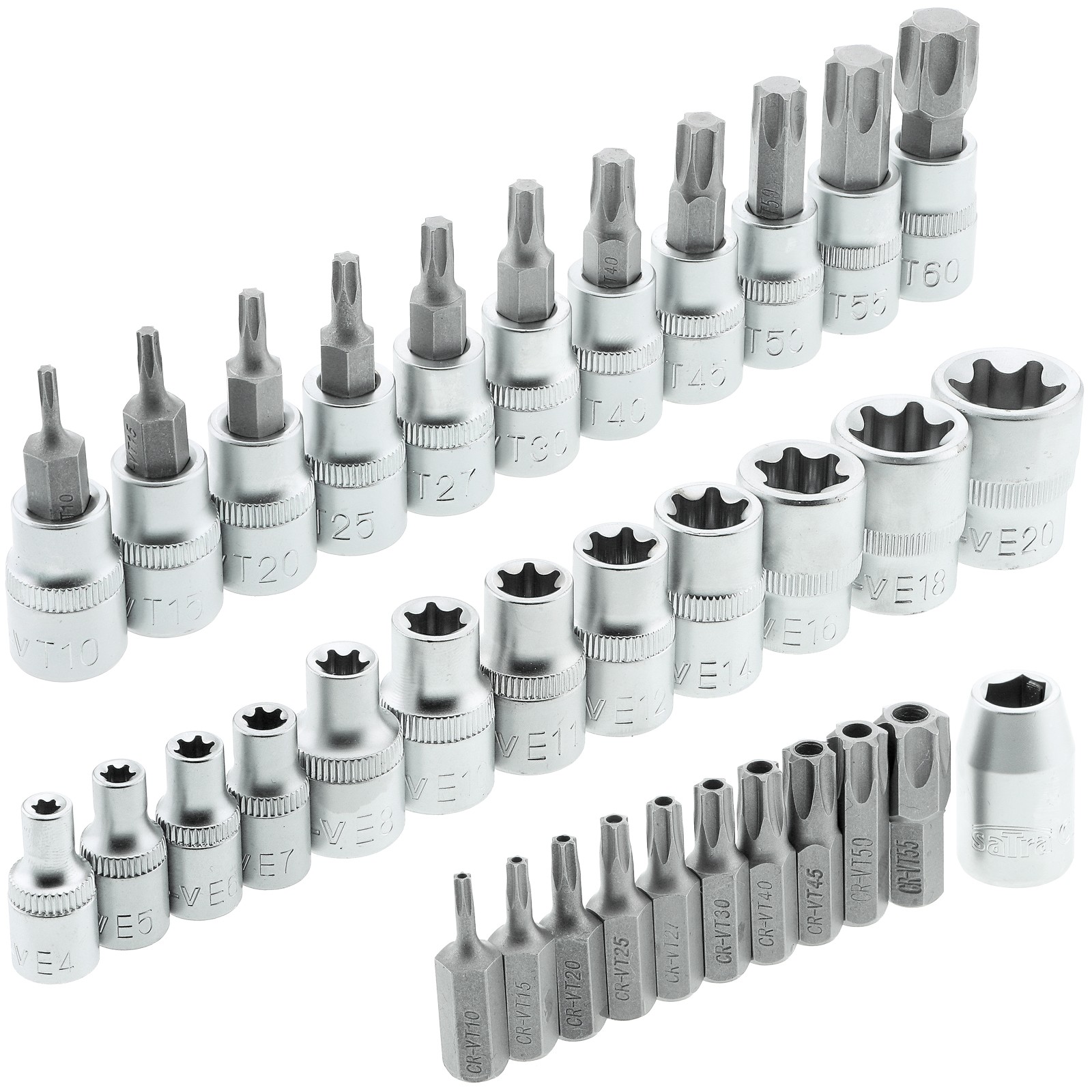 Socket wrench set for TORX E4 – E20 / T10 – T60 socket wrench bit set