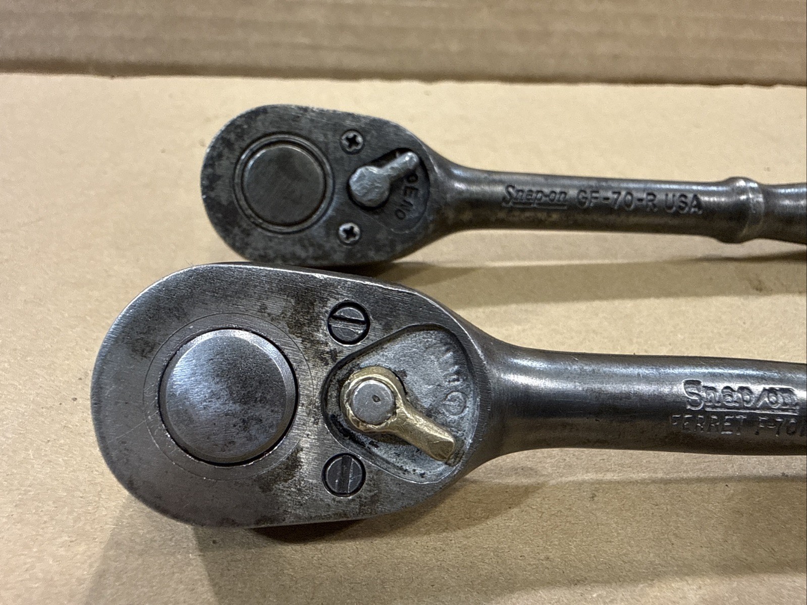 2 Vintage Snap-On Tools Ratchets ~ GF-70-R & Ferret F70N ~ 3/8″ Dr