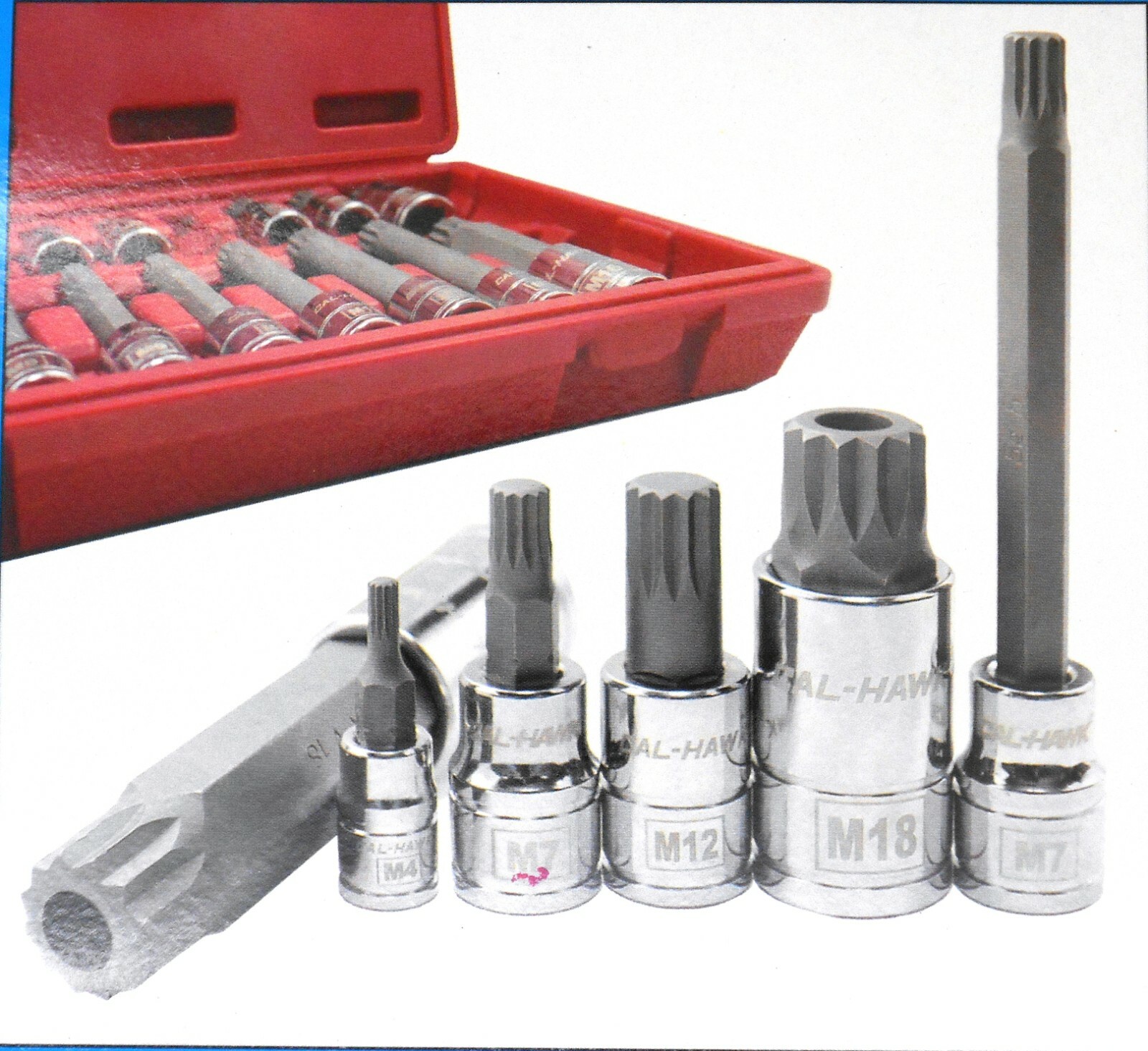 24pc LONG SPLINE & SHORT SPLINE BIT SOCKET SET S2 STEEL XZN TRIPLE SQUARE 12-PT