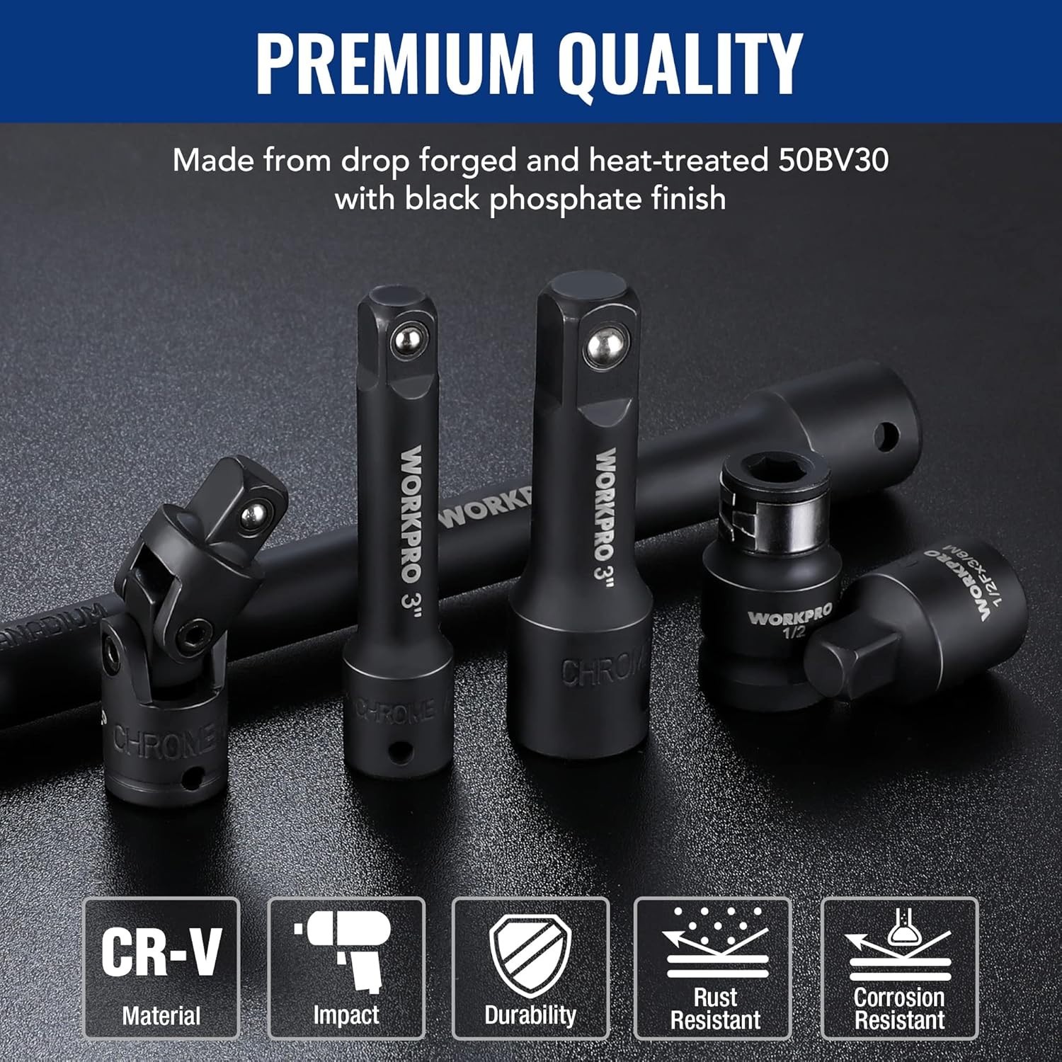 Versatile 18-Piece Impact Socket Extension Kit with Easy Identification Storage