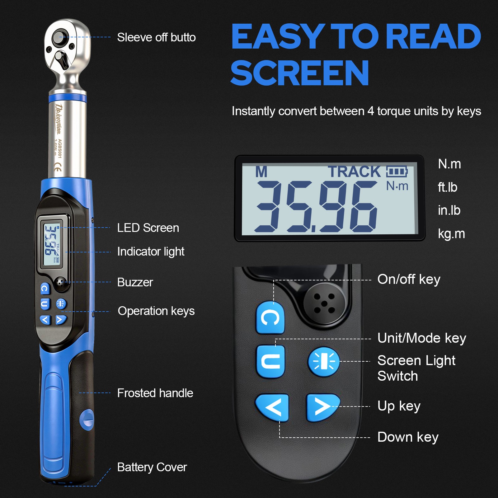Digital Torque Wrench Set 3-60N.m 3/8″ 1/2″ Ratchet Wrench Tools W/ 7 Sockets