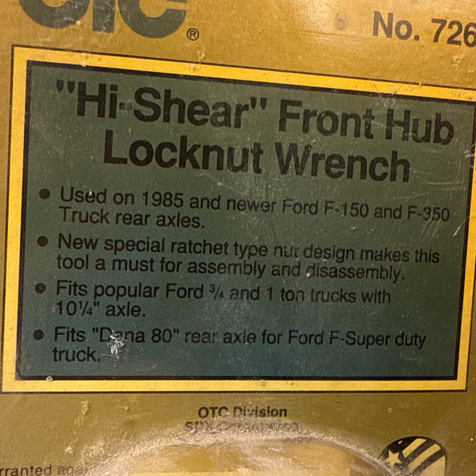 OTC Hi-Shear Front Hub Locknut Wrench NOS ‘85 & Newer Ford Trucks