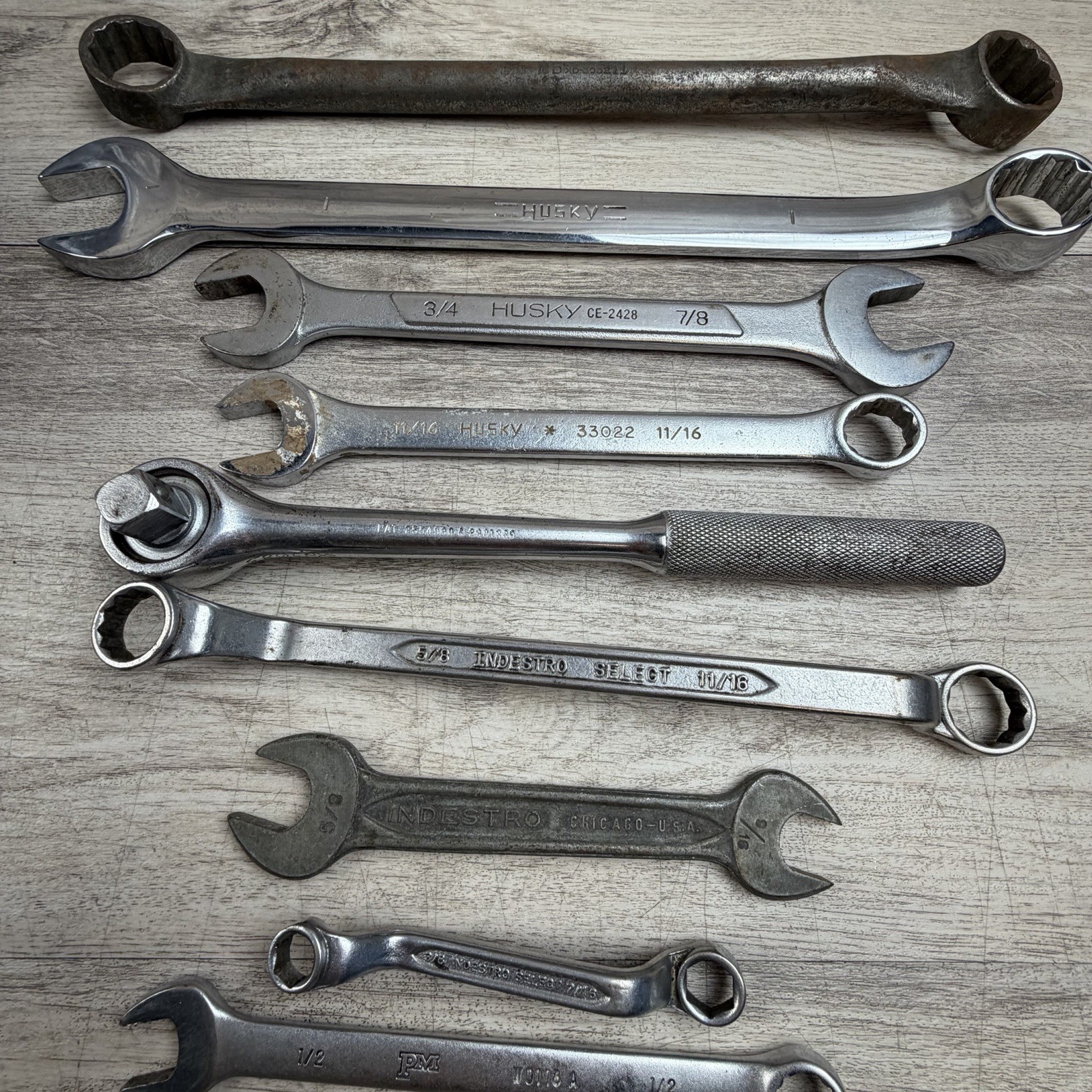 Wrench Lot 15pc Combination & Open End Various Sizes Husky Indestro Gedore +