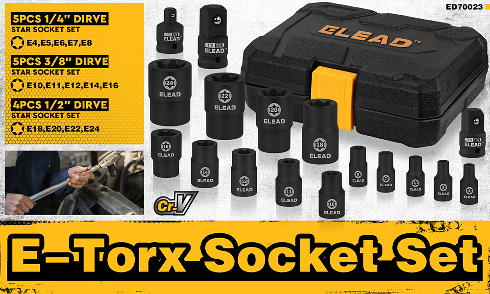 17PC Star Female Sockets for Impact Wrench 1/2 3/8 1/4 Drive Inverted Adapters
