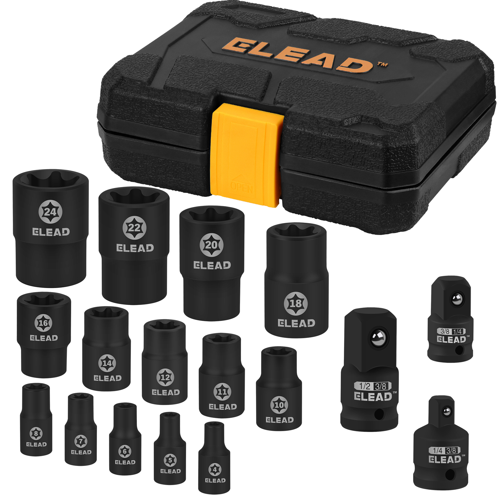 17PC Star Female Sockets for Impact Wrench 1/2 3/8 1/4 Drive Inverted Adapters