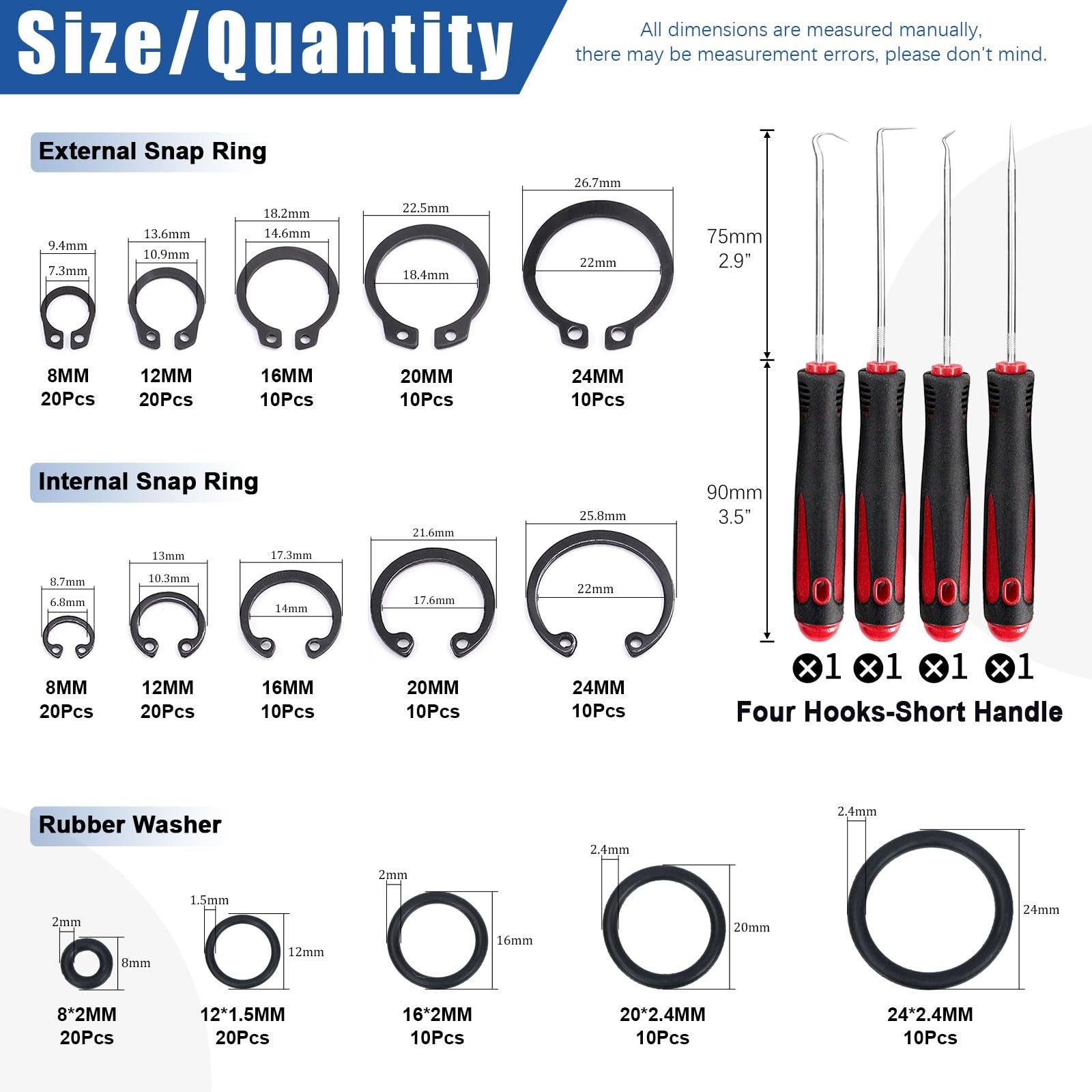 225Pcs Heavy Duty Snap Ring Pliers Set – Straight & Bent Jaw, Circlip Retaining