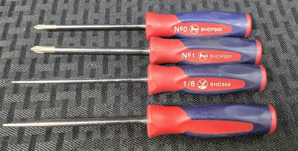 Set of 4 Snap-on Tools USA RWB Flat and Phillip Tip HARD Handle MINI Screwdriver