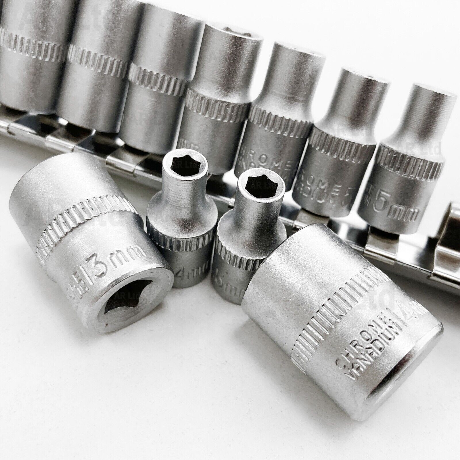 Socket Set 1/4 inch drive CRV Metric Sockets on rail 13 Sockets 4mm – 14mm