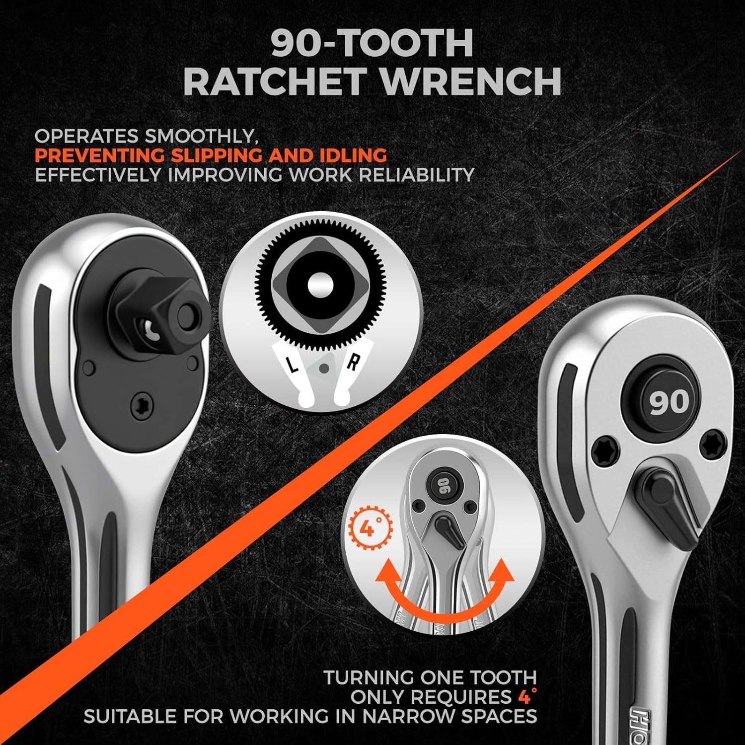 1/4″ Drive 90-Tooth Quick-Release Ratchet Handle with 1/4″ to 3/8″ Adapter, R…