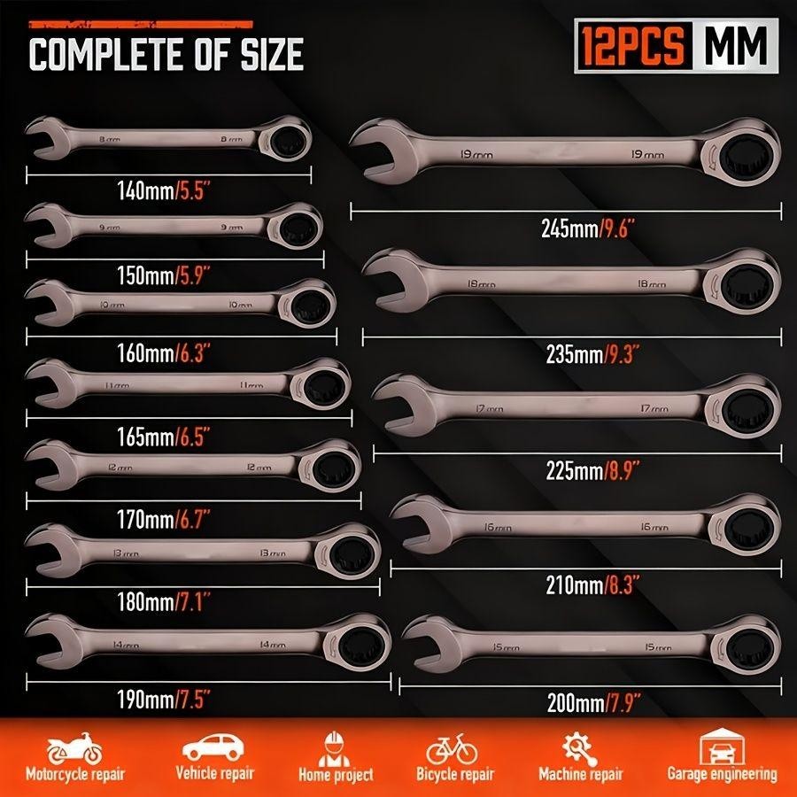24/12/10/2pcs Ratchet Wrench Combination Set – Heavy Duty Black Plated Ratchet W