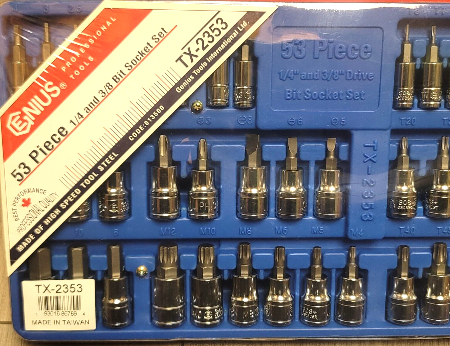 Genius Tools 53pc Master Bit Socket Set Hex, Torx, XZN w/ Tray #TX-2353