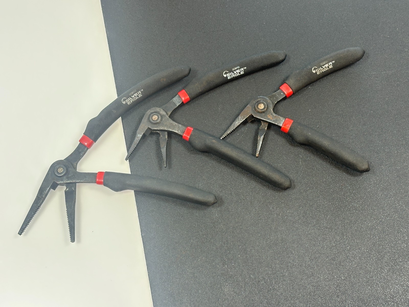 Matco Silver Eagle 3pc Pistol Grip Needle Nose Pliers Set Lot Black Soft Grip