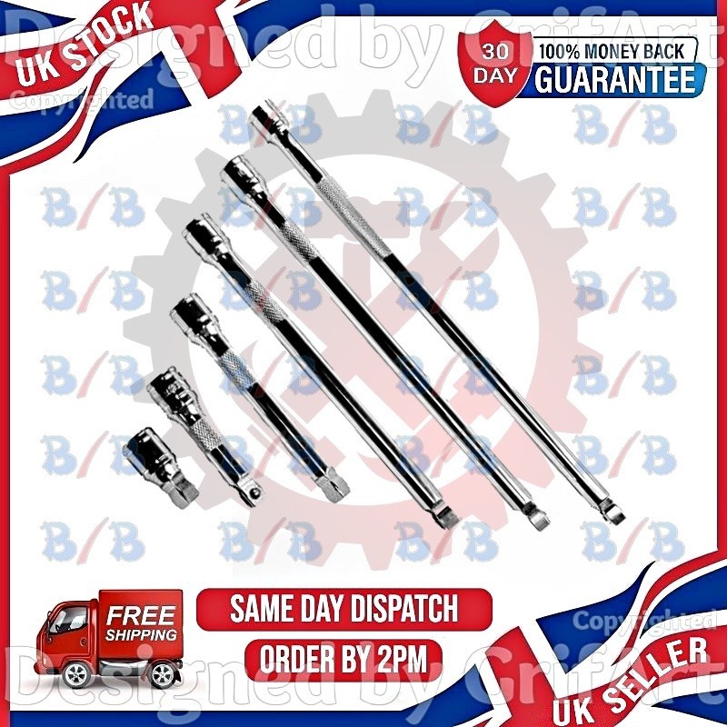 6PC 3/8″ INCH DRIVE WOBBLE EXTENSION BAR SET EXTRA LONG SOCKET WRENCH TOOL