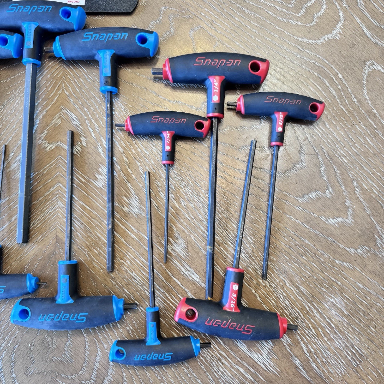 Snap On SAE/Metric Hex Soft Grip T Handle Allen Wrench Set With Wall Mount