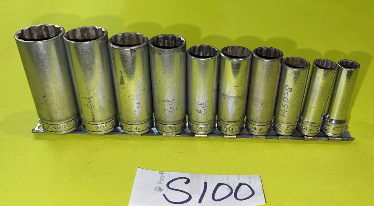 SNAP-ON TOOLS PIECE 3/8 DRIVE SAE. DEEP CHROME 12 POINT SOCKET SET
