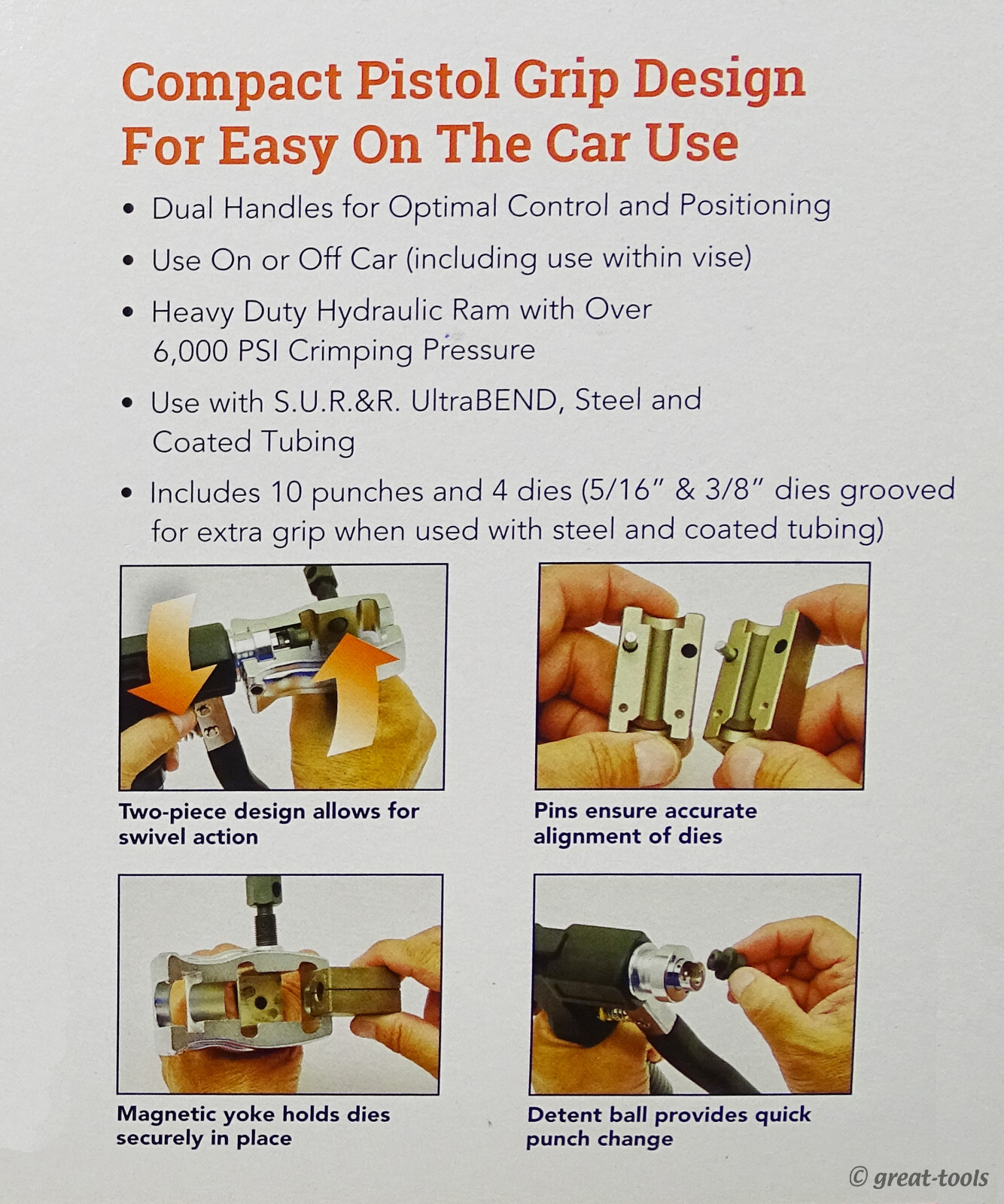 HYDRAULIC FLARING TOOL – automotive brake line flares – pistol grip – S.U.R.&R