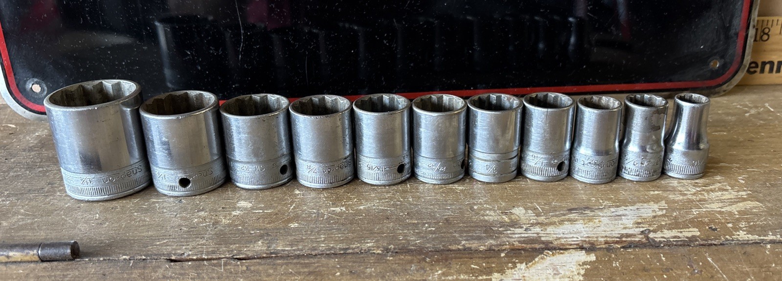 Vintage Set of 11 Snap On 1/2″ Drive 12 Pt. SAE SW Sockets