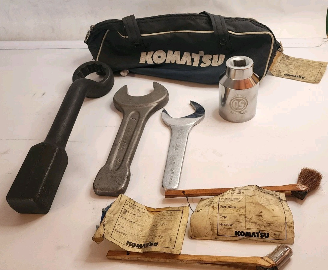 Assorted 50mm Wrenches (3) With (1) Socket. Inlcudes Bag And 2 Komatsu Brushes