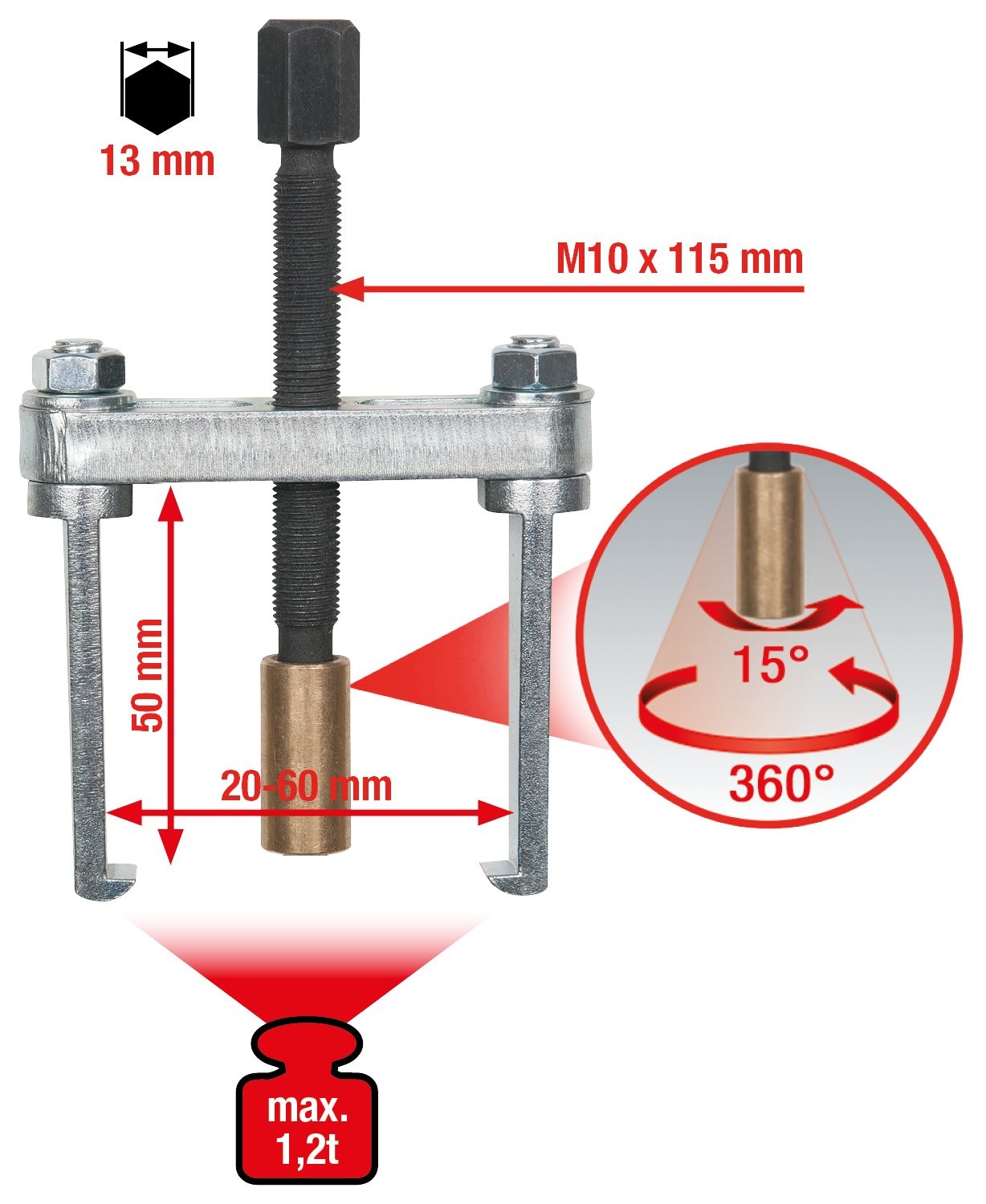 700.1189 windscreen wiper arm puller 2 arms, 2060mm