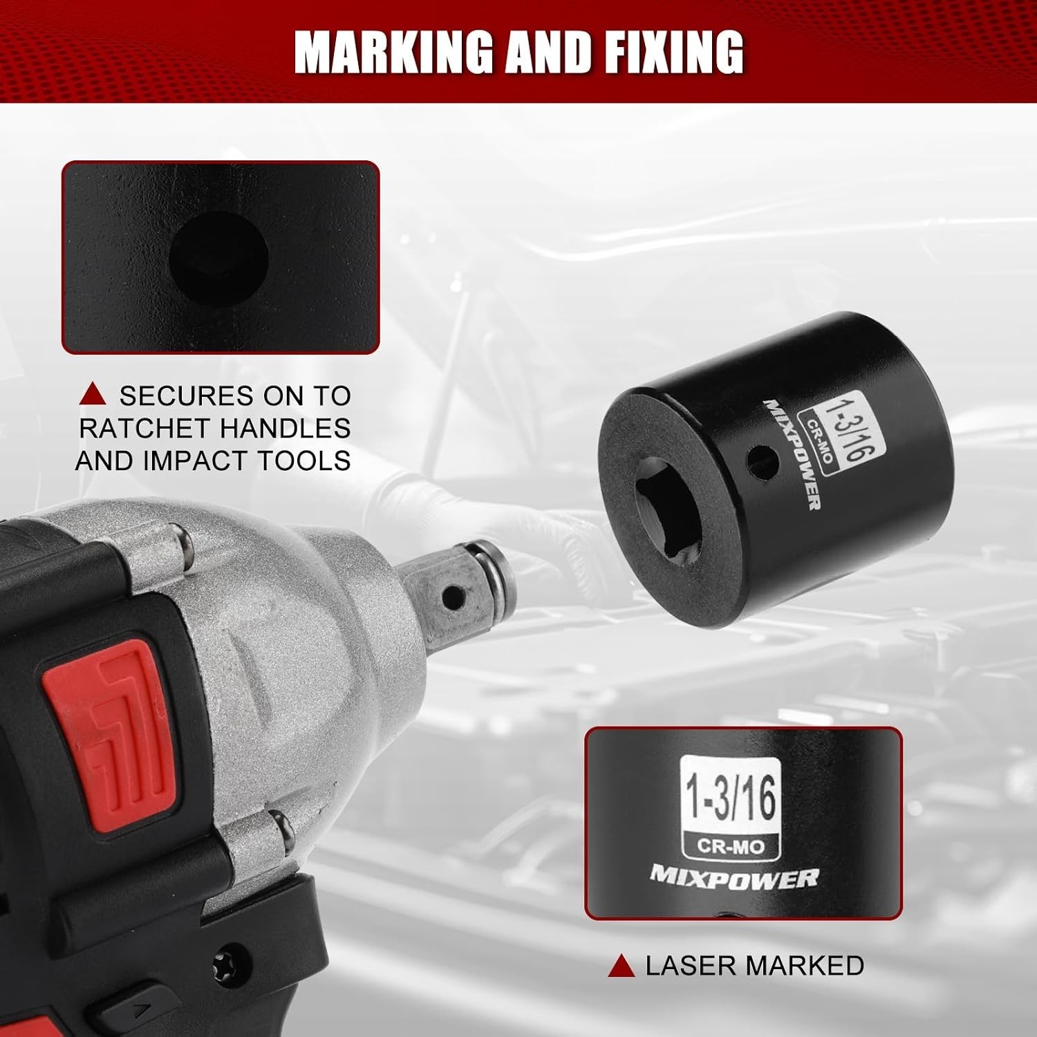 1/2″ Drive Shallow Impact Socket, CR-MO, 1-3/16″, 6 Point, Radius Corner Desi…