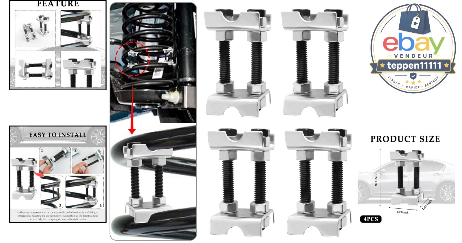 Adjustable Shock Absorber Strut Spring Compressor 4PCS