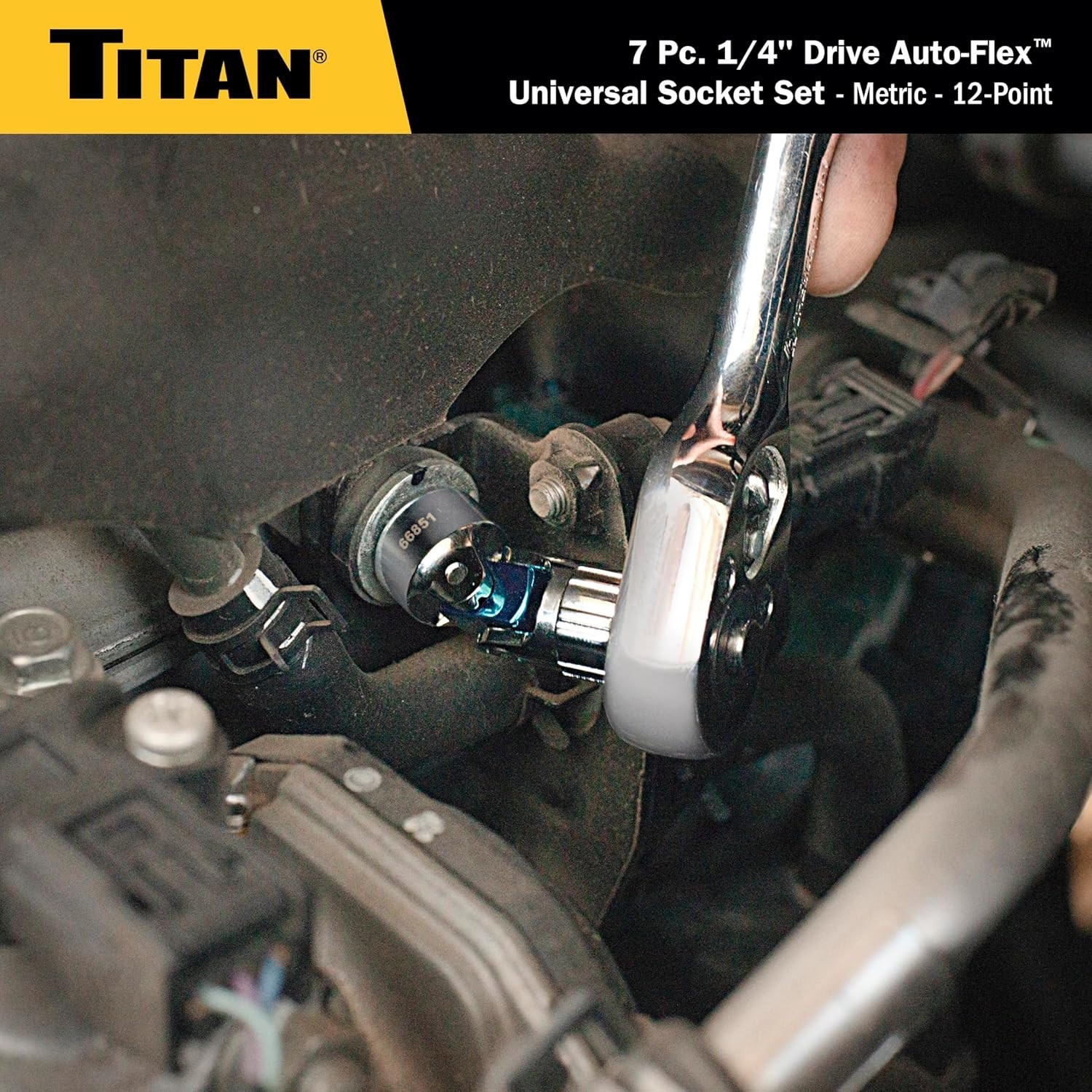 Titan 66840 7-Piece 1/4-Inch Drive Metric Auto Flex Universal Socket Set, 12-Pt
