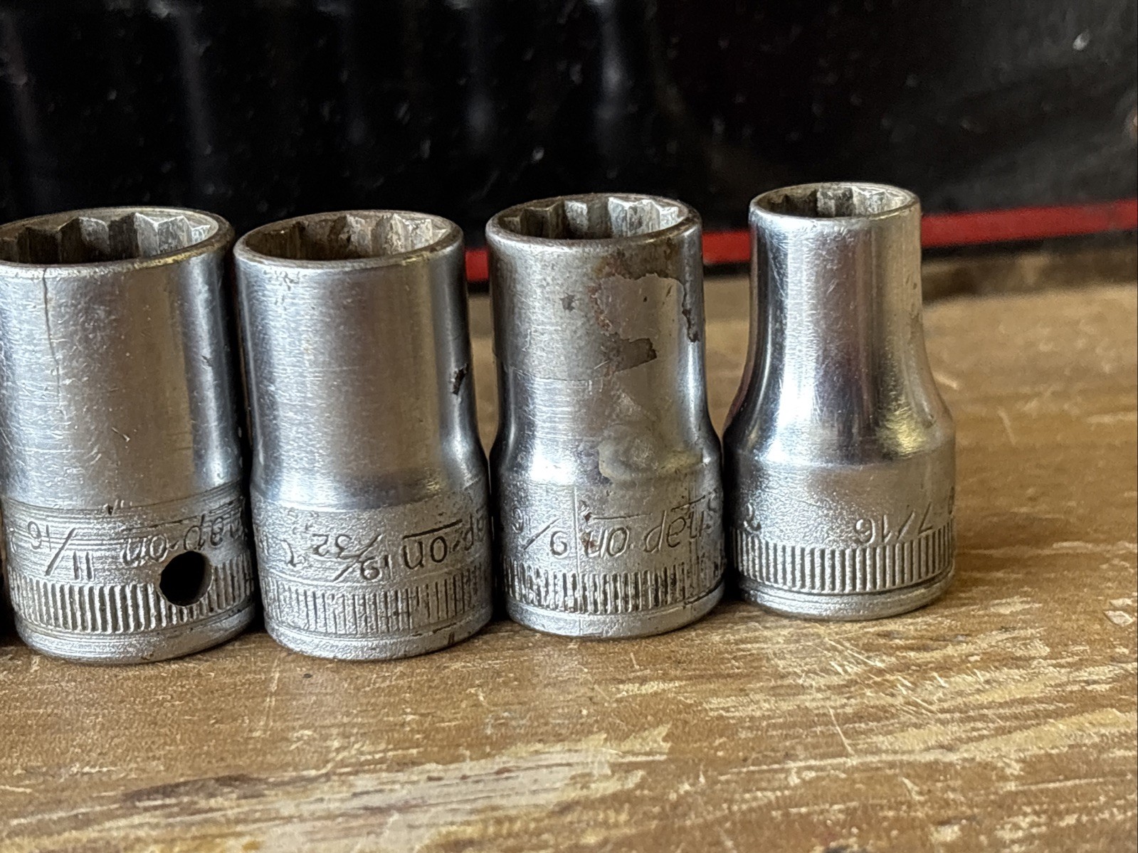 Vintage Set of 11 Snap On 1/2″ Drive 12 Pt. SAE SW Sockets