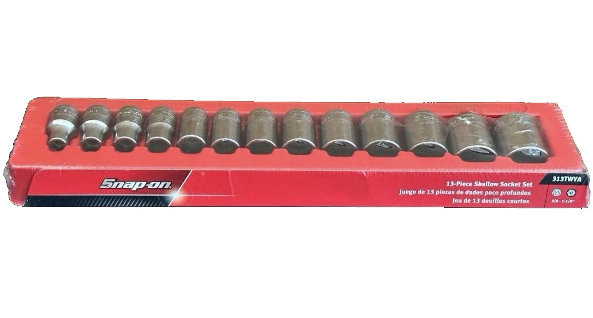New Snap-on 1/2″ drive 3/8″ to 1 1/8″ 6-point Shallow Socket Set 313TWYA Unused