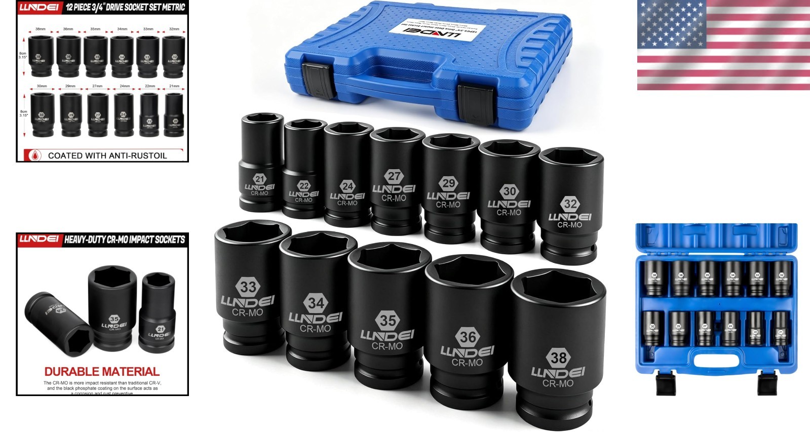 Pro 3/4 Drive Impact Socket Set 12pc Metric 21-38mm CR-MO Lifetime