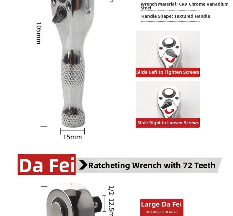Short Handle 72 Tooth Ratchet Wrench Set with Quick Release Socket System
