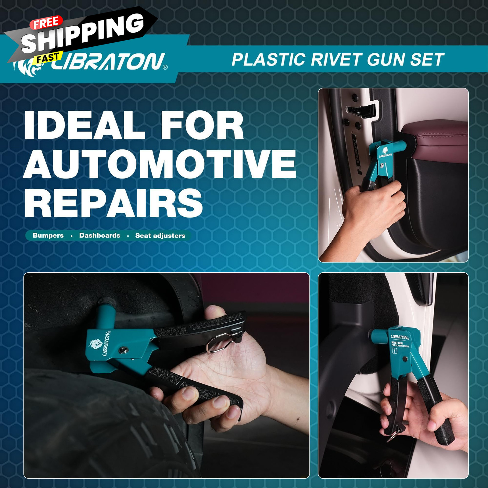 LIBRATON Plastic Rivet Gun Kit with Fastener Remover, 90 Degree Angle Hand…