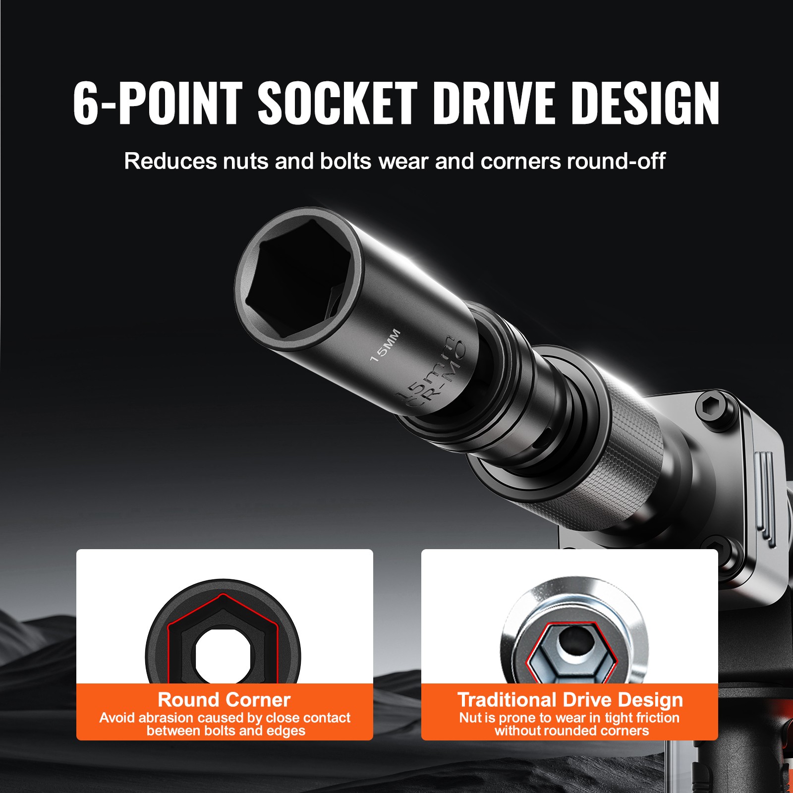 Uimoso 360° Rotating Impact Socket Set, 14pcs 6-Point 3/8in Drive