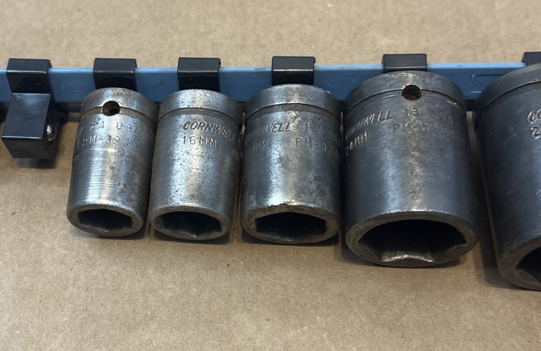 Cornwell Impact Sockets 6 Pieces Mechanics Tools USA 22mm, 27, 24, 18, 16, 14 mm